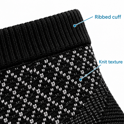 Close-up of the ankle sleeve ribbed cuff and knit texture.