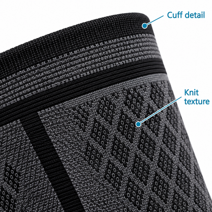Close-up of the knee sleeve cuff and patterned knit.