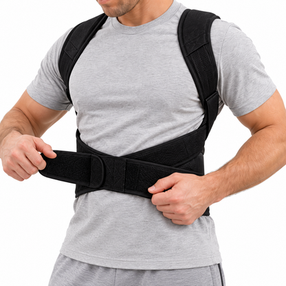 Person adjusting the posture corrector front closure.